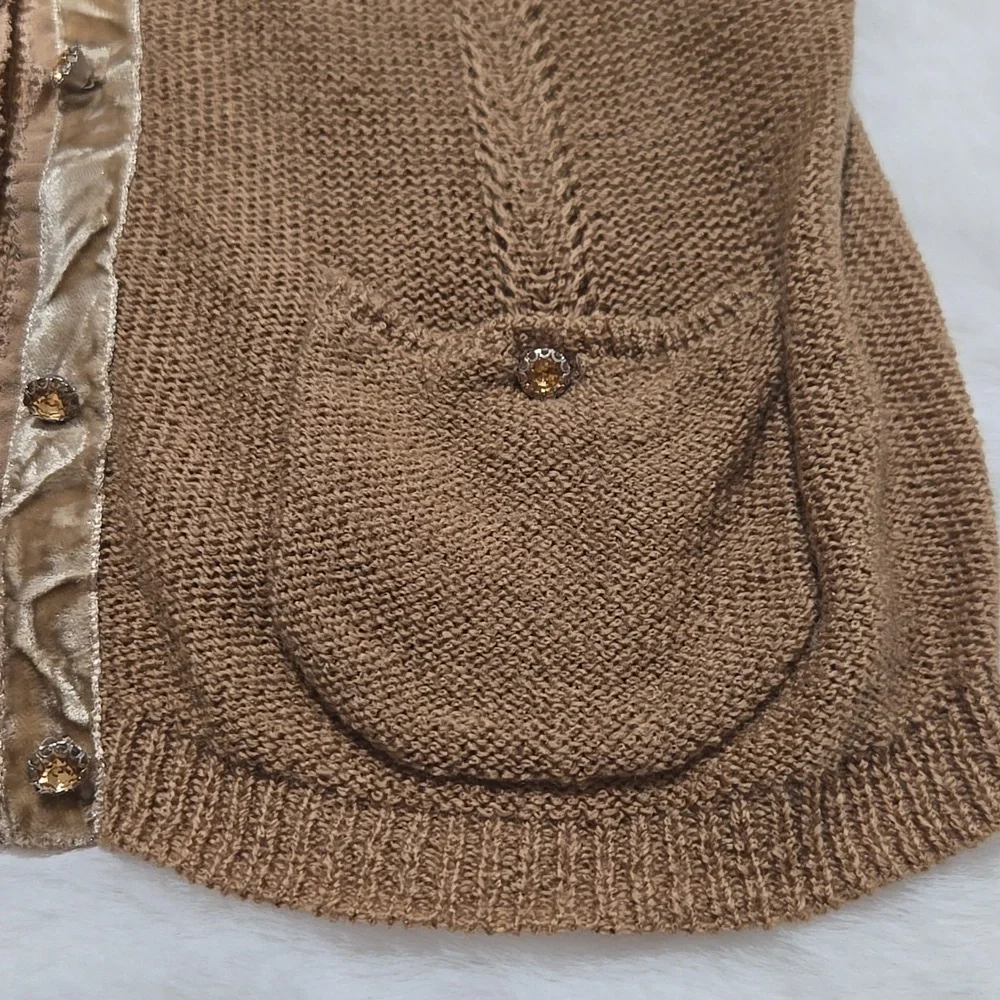 Ann Taylor lightweight three-quarters sleeve tan button down sweater cardigan S
